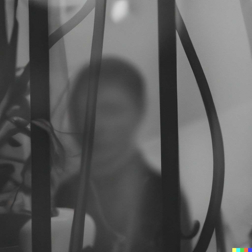 a photograph of a representation of anxiety seen through a window